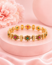 Fancy Red-White Stone Gold-Plated Bangle Set | Stylish Traditional Partywear Kangan (Set of 2)