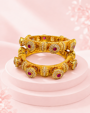 Stylish Royal Antique Bangles / Fancy Ruby-Pink Stone Kangan Set (Pack of 2)