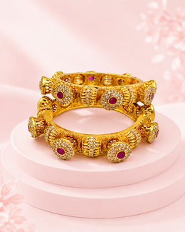 Stylish Royal Antique Bangles / Fancy Ruby-Pink Stone Kangan Set (Pack of 2)