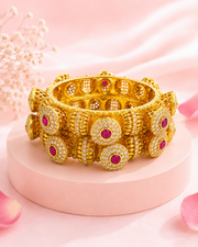 Stylish Royal Antique Bangles / Fancy Ruby-Pink Stone Kangan Set (Pack of 2)