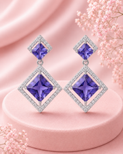 Stylish Purple Diamond-Cut Fancy Earrings | Trendy Partywear Dangles