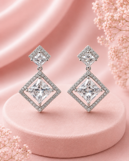 Fancy Partywear American Diamond Square Earrings (Stylish AD Drop)
