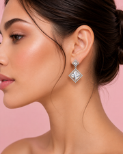 Fancy Partywear American Diamond Square Earrings (Stylish AD Drop)