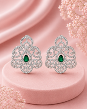 Rhodium-plated Emerald Green Artificial Diamond Chandelier Earrings