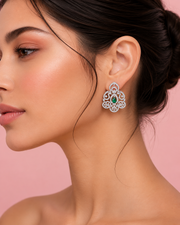 Rhodium-plated Emerald Green Artificial Diamond Chandelier Earrings