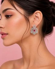 Stylish Fancy Ruby Red American Diamond Earrings / Partywear Silver Earrings