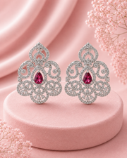 Stylish Fancy Ruby Red American Diamond Earrings / Partywear Silver Earrings