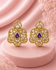 Fancy Purple Stone Gold Plated Earring | Stylish Partywear Studs for Girls