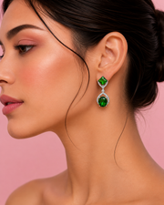 Fancy Emerald Green Partywear Earrings | Stylish Crystal Danglers | Trendy Green Stones Jewelry
