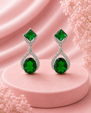 Fancy Emerald Green Partywear Earrings | Stylish Crystal Danglers | Trendy Green Stones Jewelry