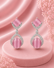Fancy Pink Stone Stylish Earrings | Silver Plated Partywear Danglers | #Trending Pink Jewelry