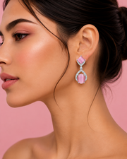 Fancy Pink Stone Stylish Earrings | Silver Plated Partywear Danglers | #Trending Pink Jewelry