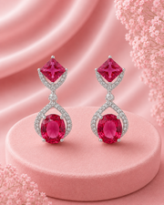 Fancy Red Stone Stylish Partywear Earrings | Ruby Red Silver Polish Dangler | Trending Jewellery