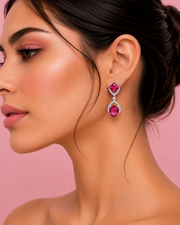 Fancy Red Stone Stylish Partywear Earrings | Ruby Red Silver Polish Dangler | Trending Jewellery