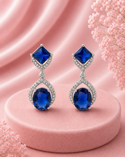 Fancy Blue Sapphire-Look Partywear Earrings | Stylish Designer Drop Earrings