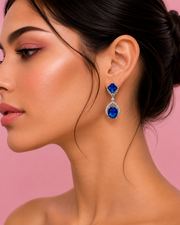 Fancy Blue Sapphire-Look Partywear Earrings | Stylish Designer Drop Earrings