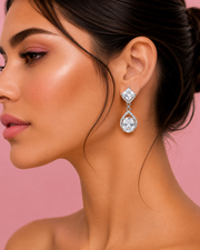 Stylish Fancy Silver American Diamond (AD) Drop Earrings - Partywear & Wedding Special