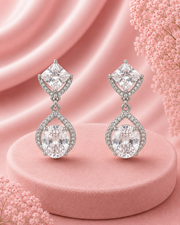 Stylish Fancy Silver American Diamond (AD) Drop Earrings - Partywear & Wedding Special
