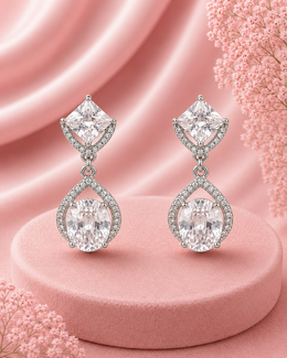 Stylish Fancy Silver American Diamond (AD) Drop Earrings - Partywear & Wedding Special