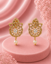 Fancy Designer AD Stone Studs with Moti Drop | Stylish Partywear Earrings