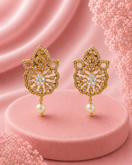 Fancy Designer AD Stone Studs with Moti Drop | Stylish Partywear Earrings