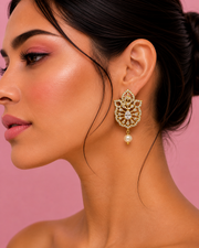 Fancy Designer AD Stone Studs with Moti Drop | Stylish Partywear Earrings