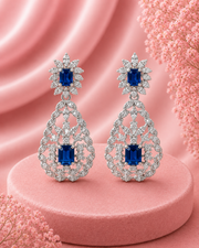 Stylish Blue Sapphire Fancy Partywear Earrings / American Diamond Dangler For Women