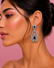 Stylish Blue Sapphire Fancy Partywear Earrings / American Diamond Dangler For Women