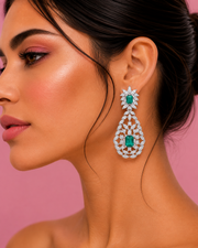 Fancy Stylish Emerald Green Partywear Earrings / Wedding Special Long Drop Earrings