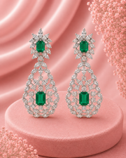 Fancy Stylish Emerald Green Partywear Earrings / Wedding Special Long Drop Earrings