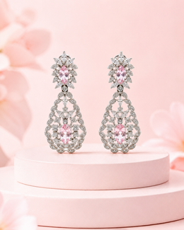 Fancy Stylish Pink Stone Partywear Earrings | New Design Silver AD Earrings
