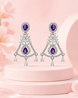 New Trending Fancy Purple Amethyst AD Stone Partywear Earrings