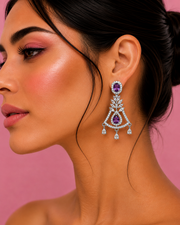 New Trending Fancy Purple Amethyst AD Stone Partywear Earrings