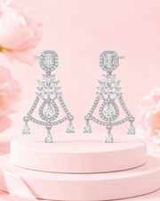 Stylish Silver-Plated American Diamond CZ Chandelier Earrings | Partywear Dangler Earrings for Women