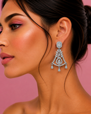 Stylish Silver-Plated American Diamond CZ Chandelier Earrings | Partywear Dangler Earrings for Women