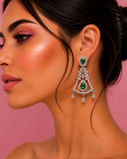 Trending Stylish Emerald Green AD Earrings | Fancy Partywear Chandelier Drops | Mehendi & Sangeet Special