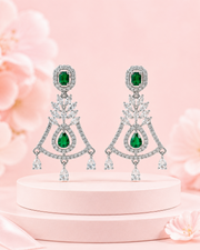 Trending Stylish Emerald Green AD Earrings | Fancy Partywear Chandelier Drops | Mehendi & Sangeet Special