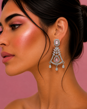 Trendy Fancy Pink Chandelier Earrings | Stylish AD Stone Partywear Earrings for Girls