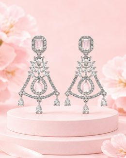 Trendy Fancy Pink Chandelier Earrings | Stylish AD Stone Partywear Earrings for Girls