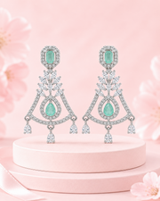 Fancy Stylish Mint Green Partywear Earrings | New Design Chandelier Earrings