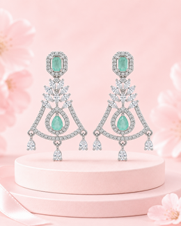 Fancy Stylish Mint Green Partywear Earrings | New Design Chandelier Earrings