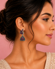 Stylish Peacock Jhumki | Fancy Red Stone Oxidised Earrings | Partywear Jhumka