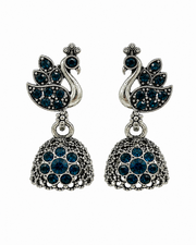 Fancy Peacock Jhumka - Stylish Blue Stone Oxidized Earrings (Partywear)