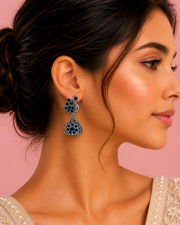 Fancy Peacock Jhumka - Stylish Blue Stone Oxidized Earrings (Partywear)