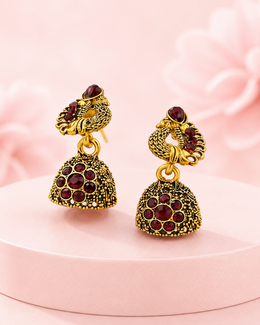 Fancy Peacock Style Ruby Jhumka - Stylish Partywear Earrings