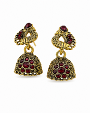 Fancy Peacock Style Ruby Jhumka - Stylish Partywear Earrings