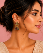 Fancy Peacock Style Ruby Jhumka - Stylish Partywear Earrings