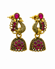Stylish Fancy Peacock Jhumka | Pink Stone Traditional Earrings | Partywear Jhumki for Women