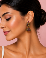Stylish Fancy Peacock Jhumka | Pink Stone Traditional Earrings | Partywear Jhumki for Women