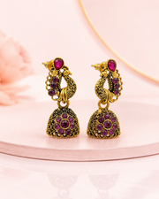 Stylish Fancy Peacock Jhumka | Pink Stone Traditional Earrings | Partywear Jhumki for Women